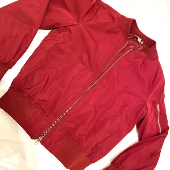 Womens Red Bomber Jacket - Picture 1 of 3